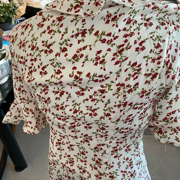 NEW floral summer mini dress front tie ruffled keyhole cutout pinup retro LARGE - Picture 7 of 16